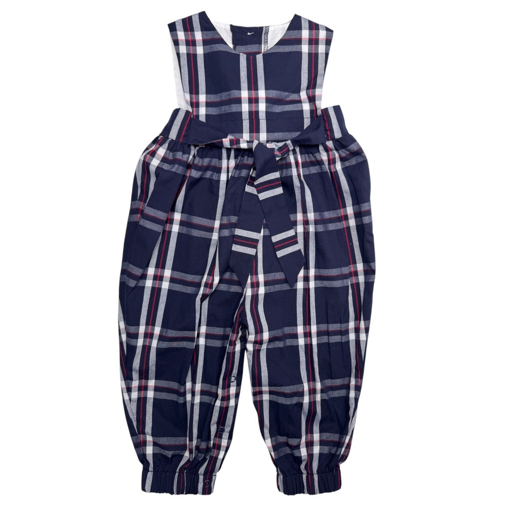 StellyBelly Romper Sz 18M‎ Blue Plaid Front/Back Tie Sleeveless Nautical